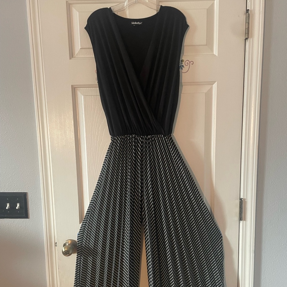 Kimberly.C  Wide leg palazzo retro jumpsuit Size S/M diagnol black white stripes